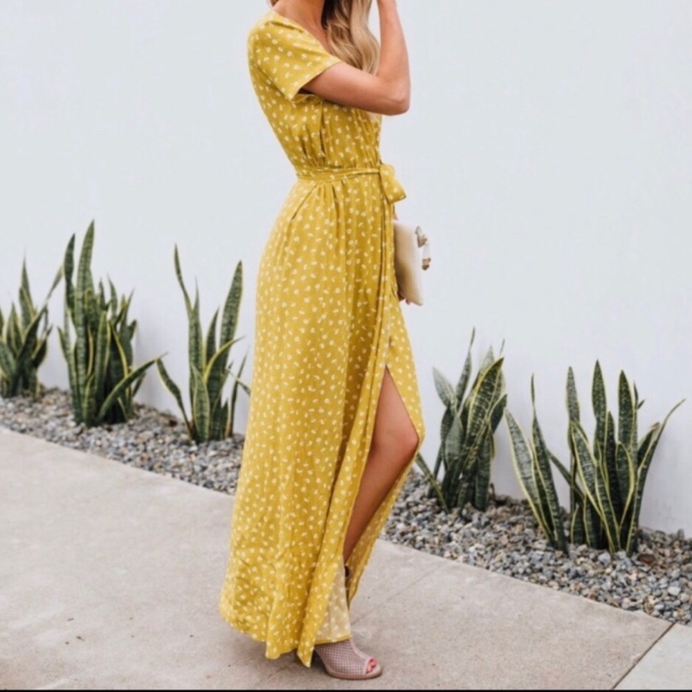 Vici Yellow Floral Wrap Maxi Dress